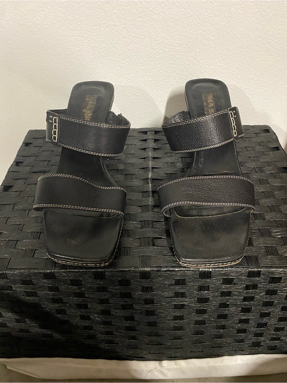 Black Double Strap Slide Heels